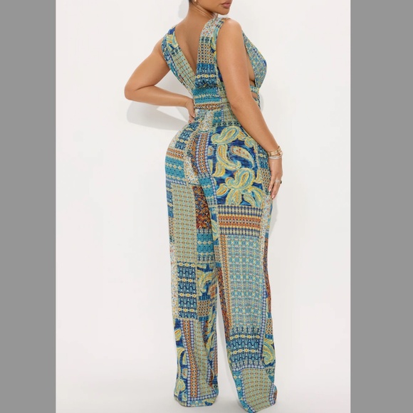 Boho Patchwork Wide-Leg Jumpsuit - M - Picture 1 of 4